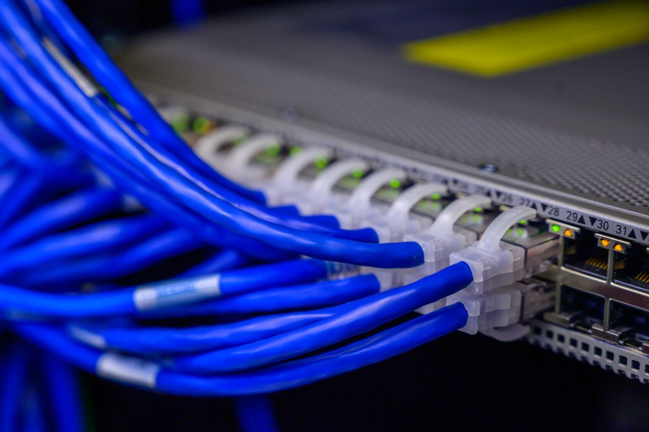 Mastering the First Impression: Your intriguing post title goes here Detailed view of blue ethernet cables connected to a network switch in a data center.